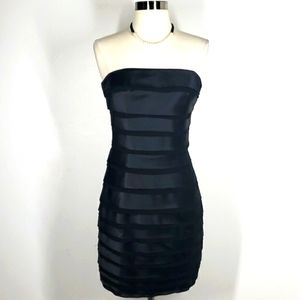 BCBG MaxAzria Black Satin Ruffle Dress